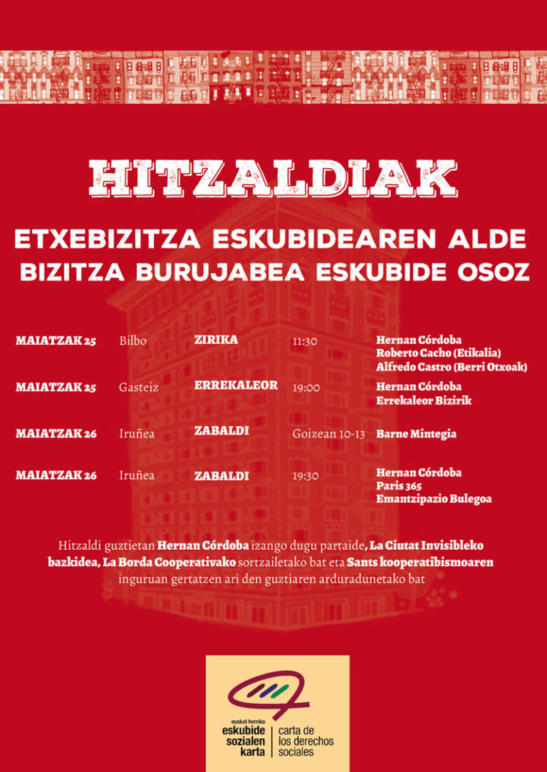 Etxebizitza eskubidea aztergai Eskubide Sozialen Kartak antolatutako hitzaldietan